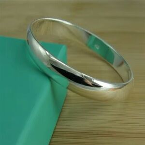 Silver Bracelet Simple Glossy Open Solid Bangle